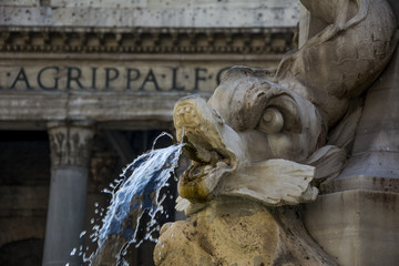 Fototapeta na wymiar A detail of the fountains of Pantheon square in Rome - Italy