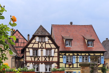 Naklejka premium Alsace. Facades of half-timbered houses