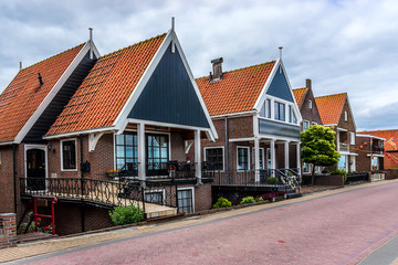 Beautiful traditional houses in a Dutch town Volendam. Holland.