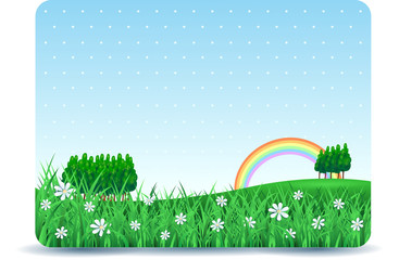 Spring signboard with copy space and meadow