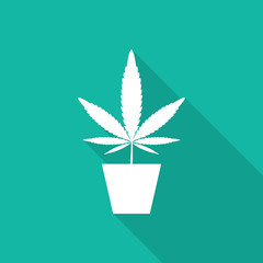 marijuana, Cannabis icon with long shadow.