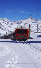 Scene of train running at Gornergrat station