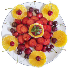 Plateful of Fruits, Isolated on White Background.