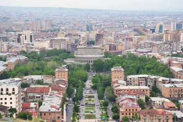 Fototapeta na wymiar View of Yerevan city center from the top of Cascade Building, Yerevan, Armenia