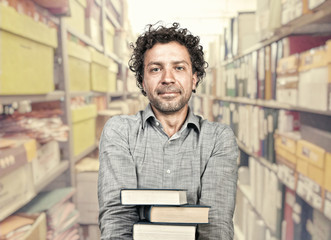 man in library