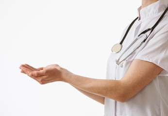 Unrecognizable doctor showing empty palms