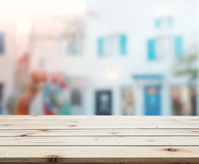 Table Top And Blur Building Background