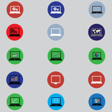 set of icons with computers in flat design