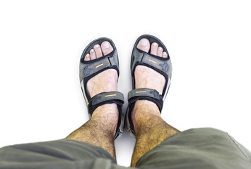 Black sandals isolated.