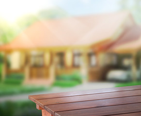 Table Top And Blur Building Background