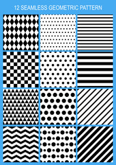 Set of vector seamless geometric pattern. Black and white stripe