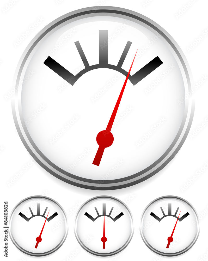 Poster dial templates with red needle and metallic frames.
