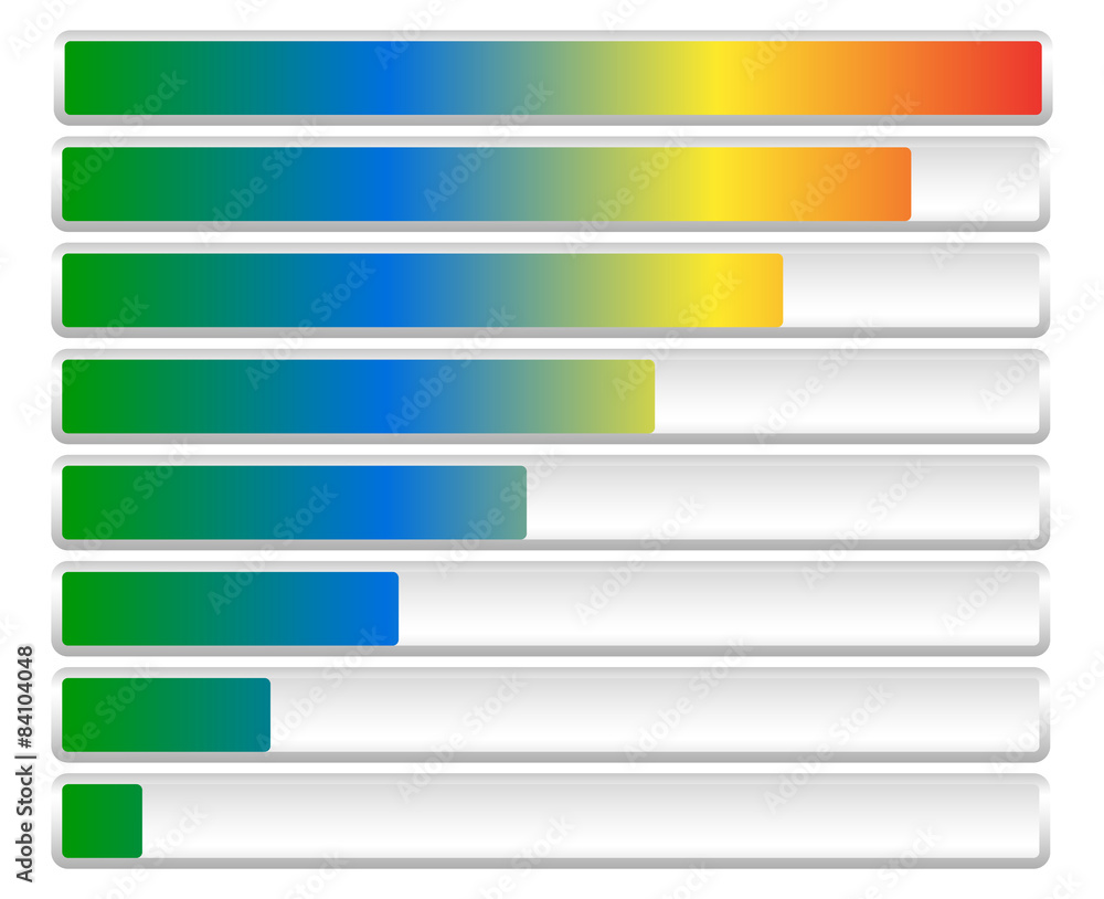 Poster Horizontal loading or progress bars with spectrum fill.