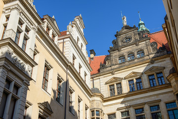 Fototapeta na wymiar Skyline of buildings in Schloss Street end, Dresden, Saxony, Ger