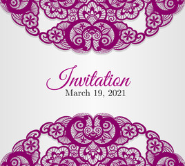 Vintage silver wedding invitation cover with lace decoration