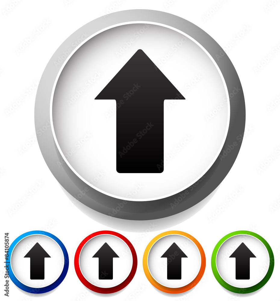 Poster Colorful icons with up arrows, upward pointing arrows.