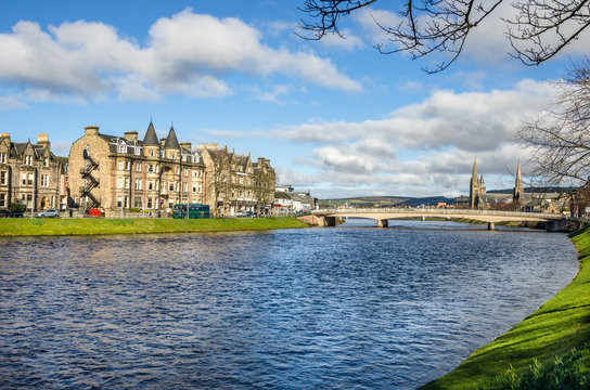 River Ness and Riverside Buidings on a Cloudy Day.