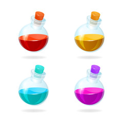 Bottles of potion vector icons for games