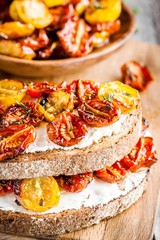fresh bruschetta with cream cheese and sun dried tomatoes