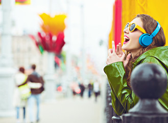 Young hipster woman . Outdoor portrait