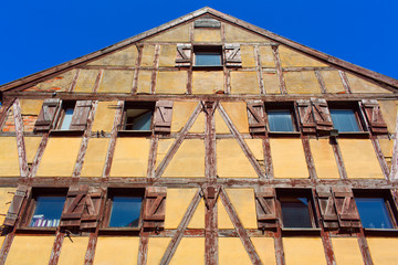 Half-timbered colorful house. Klaipeda, Lithuania.
