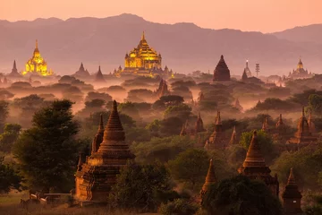 Peel and stick wall murals Deep brown Pagoda landscape at dusk in Bagan