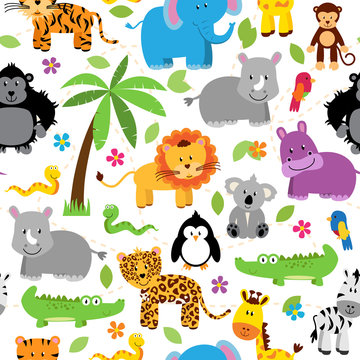 Seamless, Tileable Jungle Animal Background Pattern