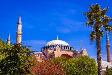 Fototapeta na wymiar Hagia Sophia mosque in Sultanahmet Square, Istanbul, Turkey.