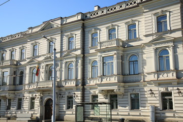 Fototapeta premium Building on the left bank of the river Neris