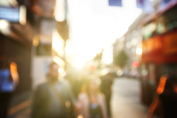 people in bokeh, street of London