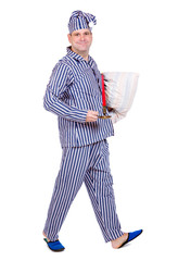 man in pajamas on white background