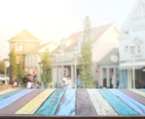 Table Top And Blur Building Background