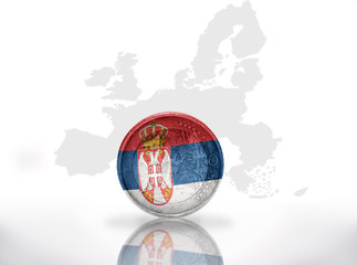 euro coin with serbian flag on the european union map background