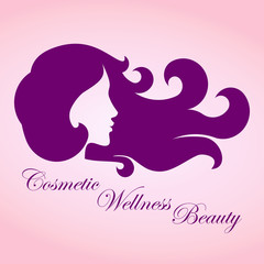 Beauty girl with curly hair logo - vector