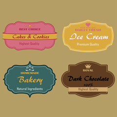 Set of  labels for cakes, cookies,  ice cream, bakery chocolate.