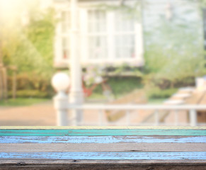 Table Top And Blur Building Background