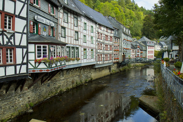 Fototapeta na wymiar Houses of small German town Monschau.