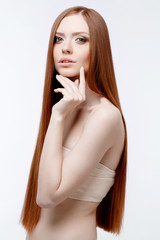 Fototapeta premium Beautiful Woman with Clean Fresh Skin 