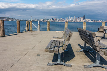 Seattle Cityscape With Benches