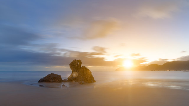 Sunrise in the Noja beach, in Noja, Spain
