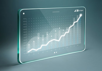 Transparent tablet with white business chart on screen