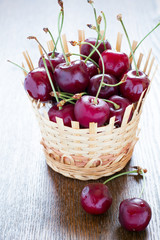Fresh cherries in a basket