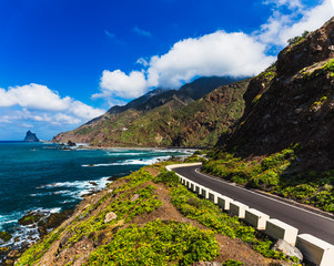 Asphalt road near coast of Atlantic ocean