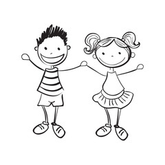 Illustration of hand drawn boy and girl