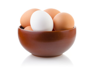 Eggs in a bowl on white, clipping path
