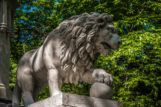 Lion Statue in park of Laxenburg Castle, Austria