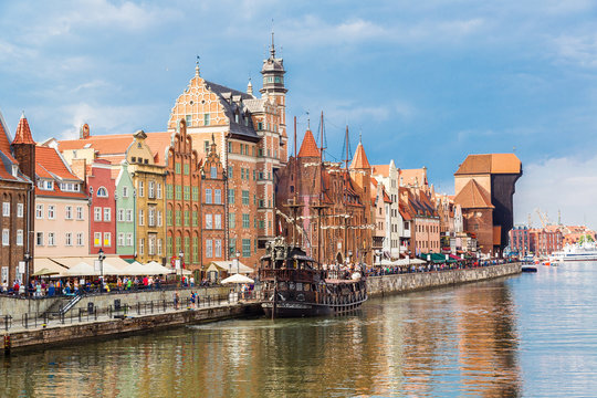 Cityscape on the Vistula River in Gdansk, Poland.