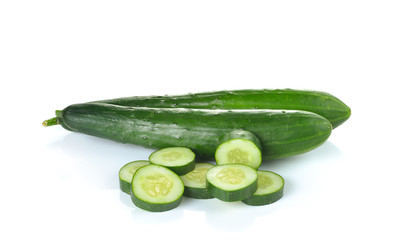 Fresh sliced   cucumber on white background