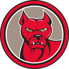 Pitbull Dog Mongrel Head Circle Cartoon