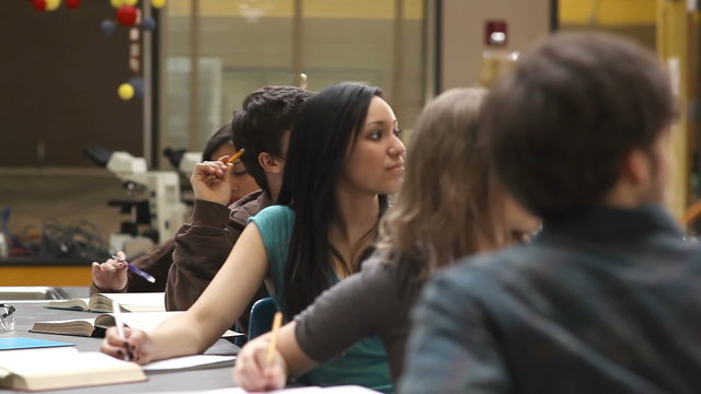 College students do group work during a lecture